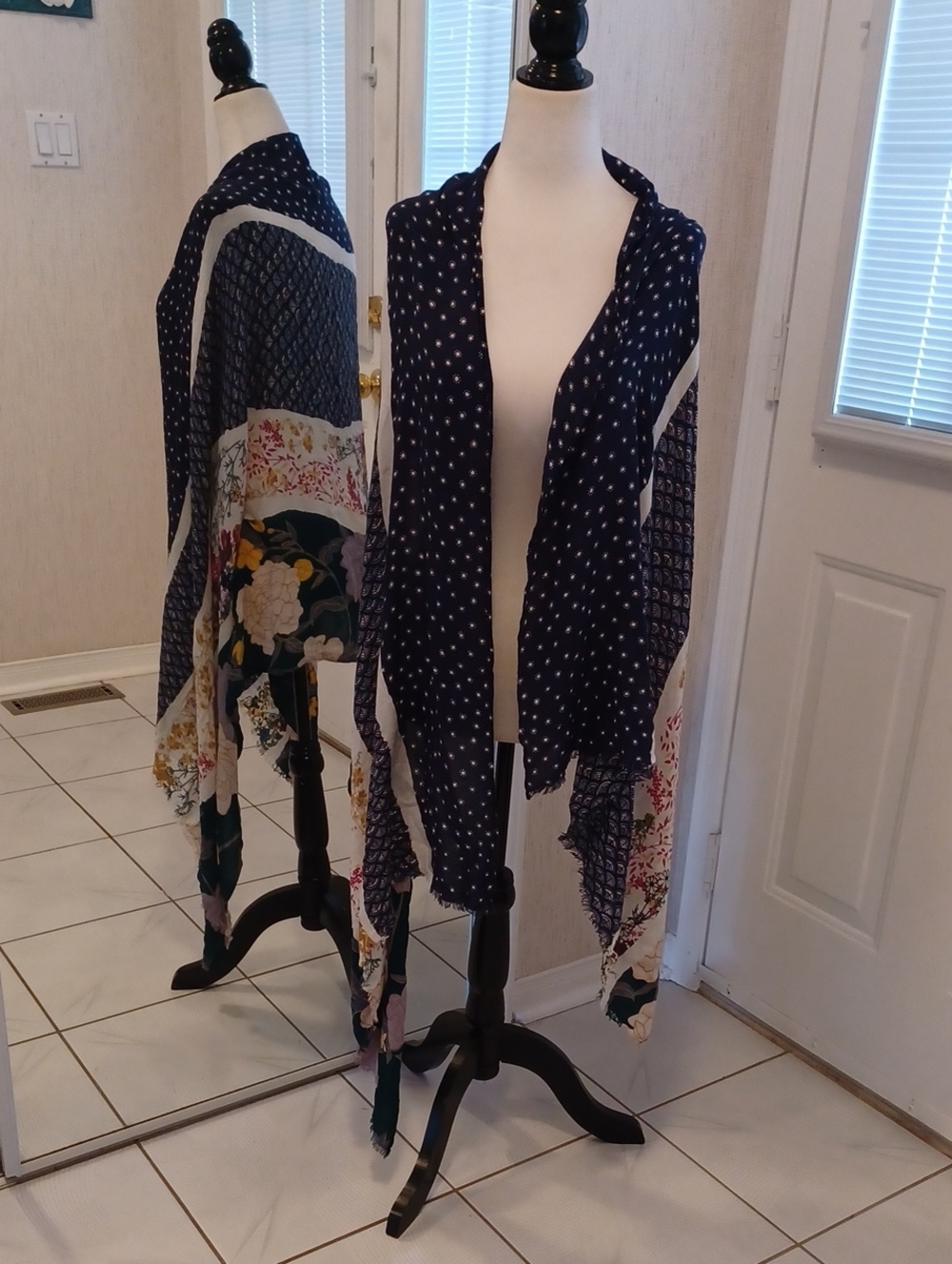 4/$30 Lightweight Navy Floral Patterned Scarf/Shawl